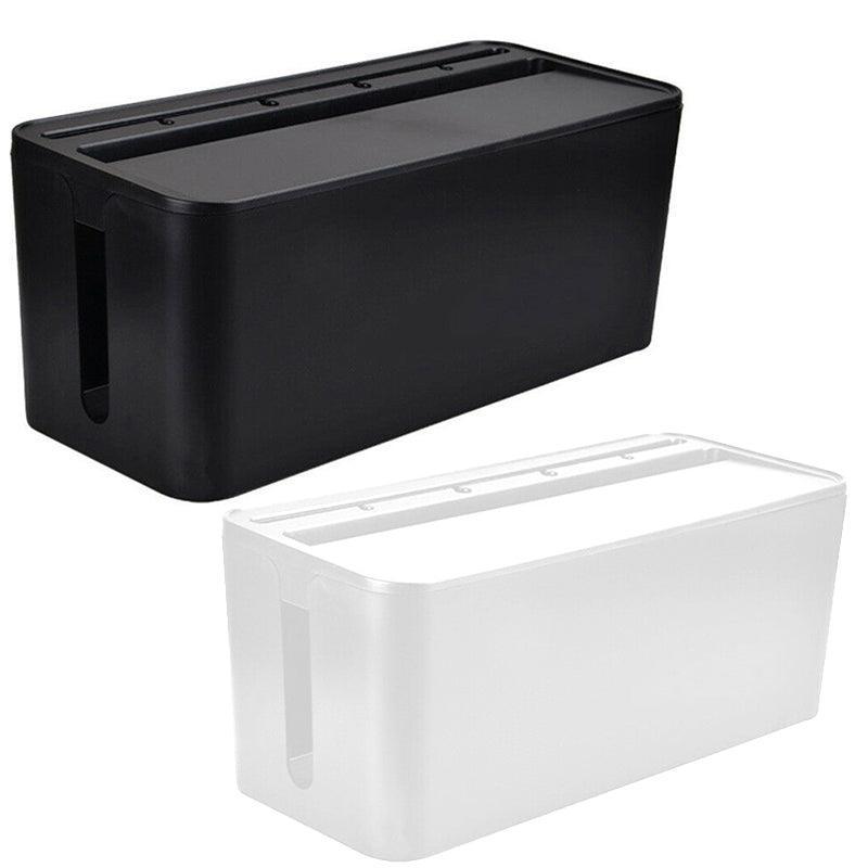 Large Cable Wire Cord Storage Box Case with Lid for Power Board and Device Charging - Black