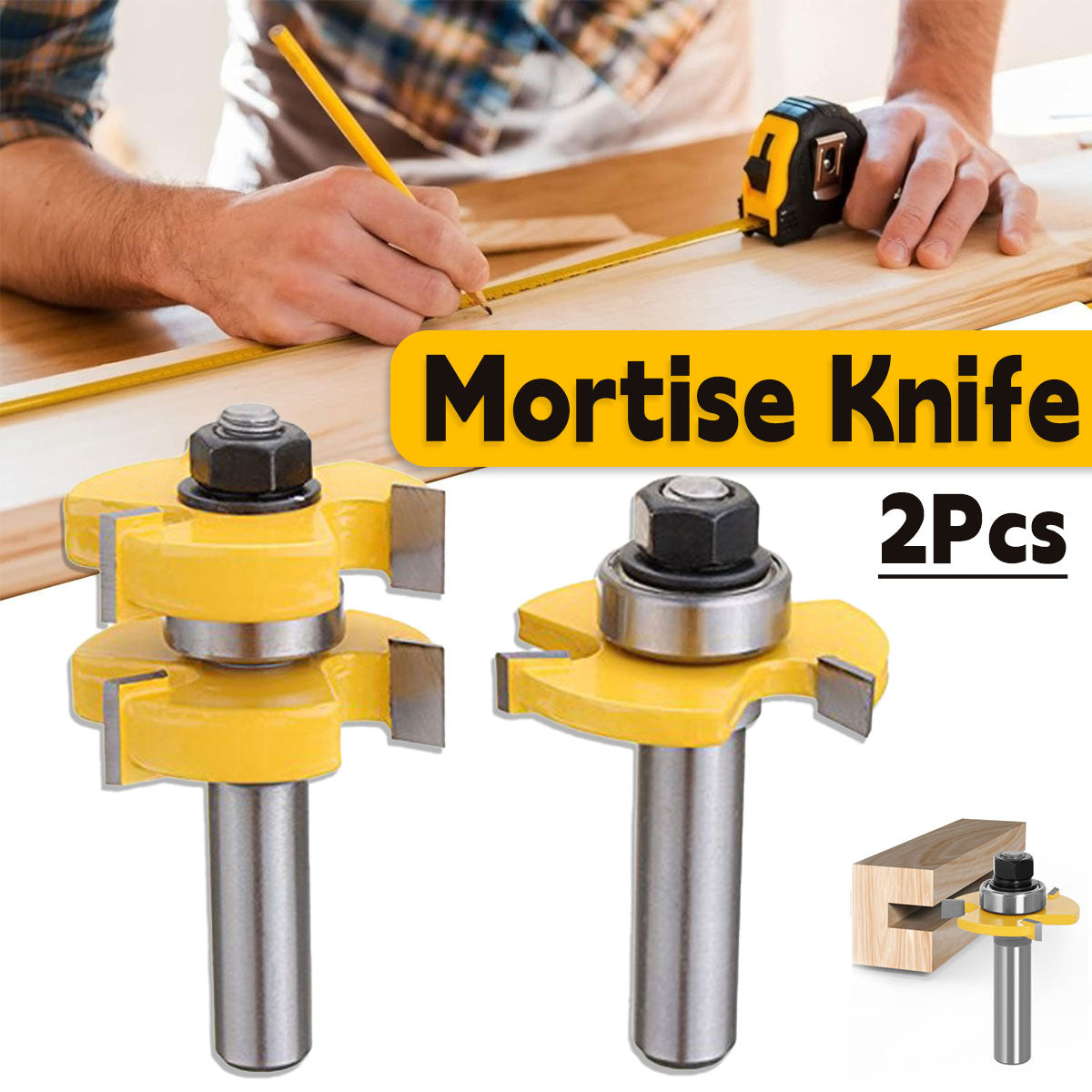 2pcs Tenon Milling Cutter Set Three Tooth T Slot Splice Square Tooth Router Bit