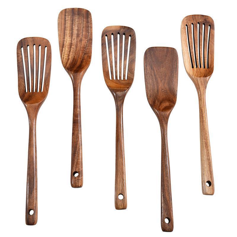 2pcs Wooden Frying Spatula Long Handle Stir Fry Spatula Kitchen Cooking Utensils