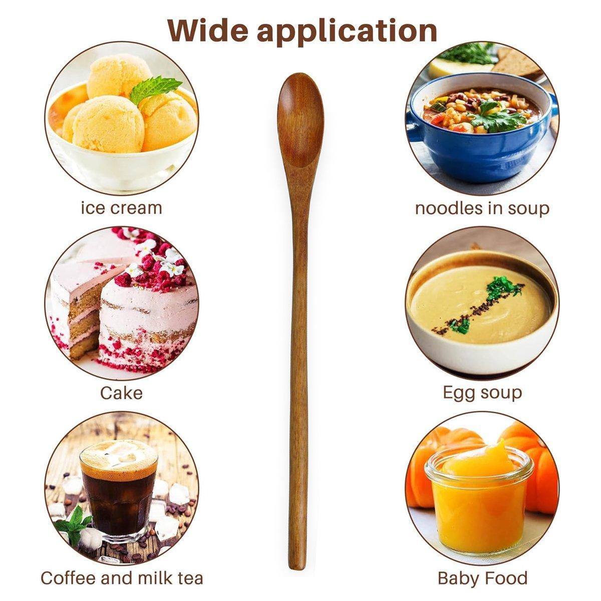 4PCS 20CM Japanese Wooden Long Handle Stirring Spoon Small Honey Spoon Tableware