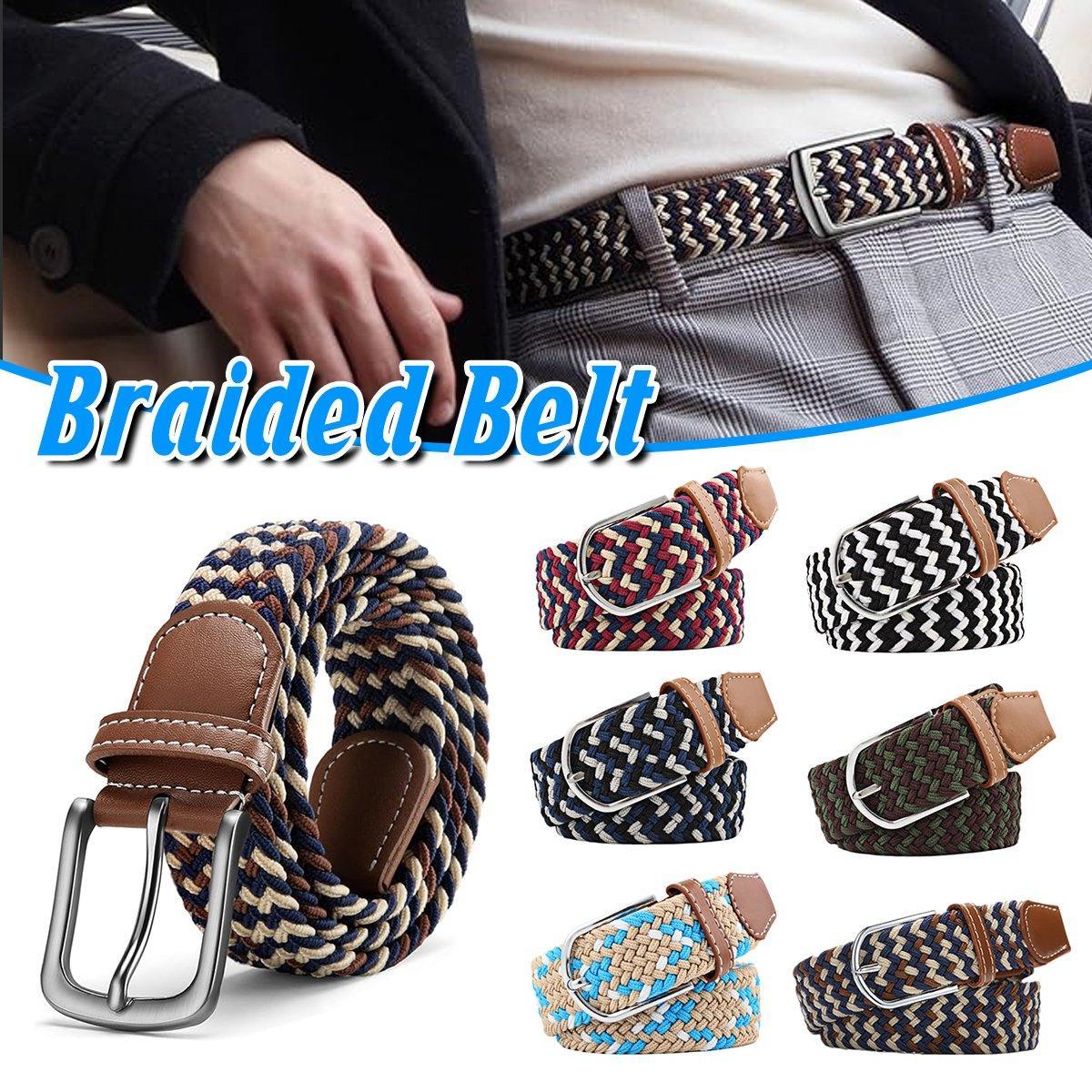 Unisex Braided Belt Casual Canvas Belt Adjustable Stretch Belt for Men Women - Black-White