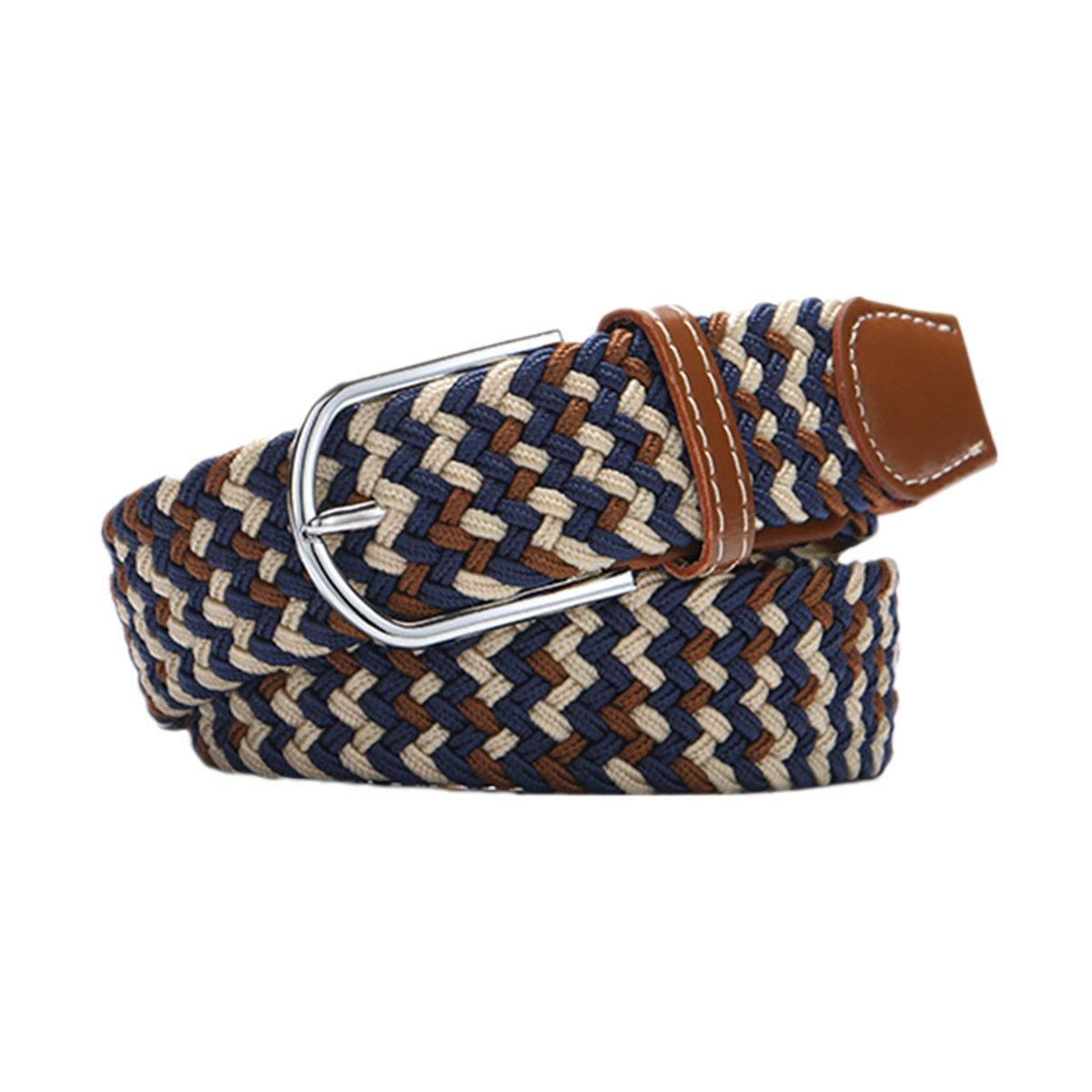 Unisex Braided Belt Casual Canvas Belt Adjustable Stretch Belt for Men Women - Black-White