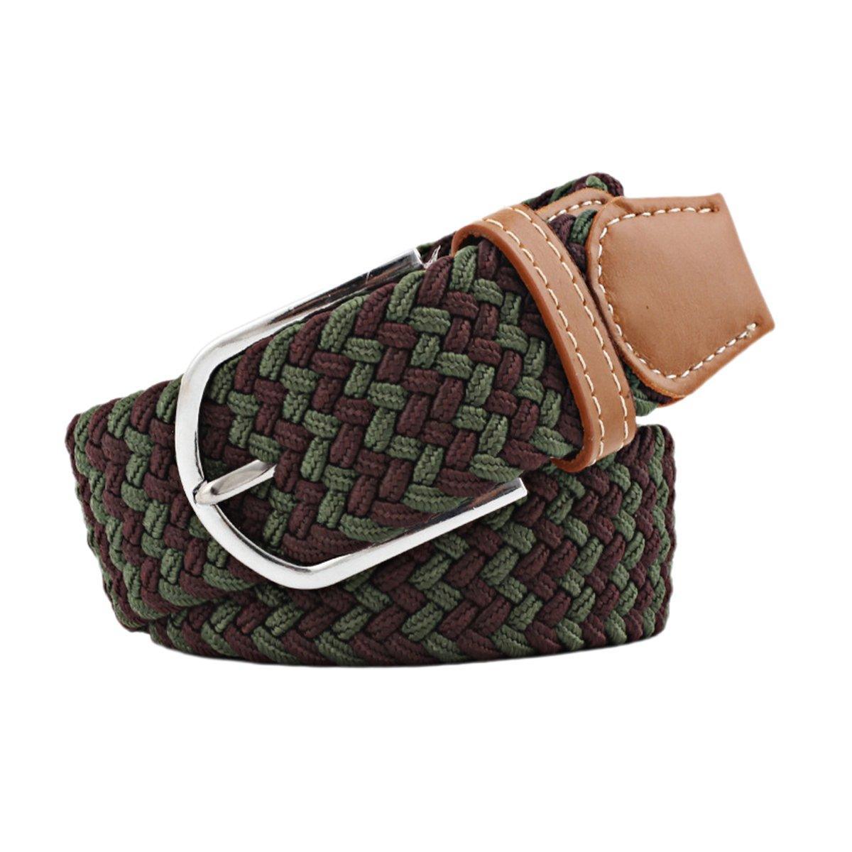 Unisex Braided Belt Casual Canvas Belt Adjustable Stretch Belt for Men Women - Green-Coffee
