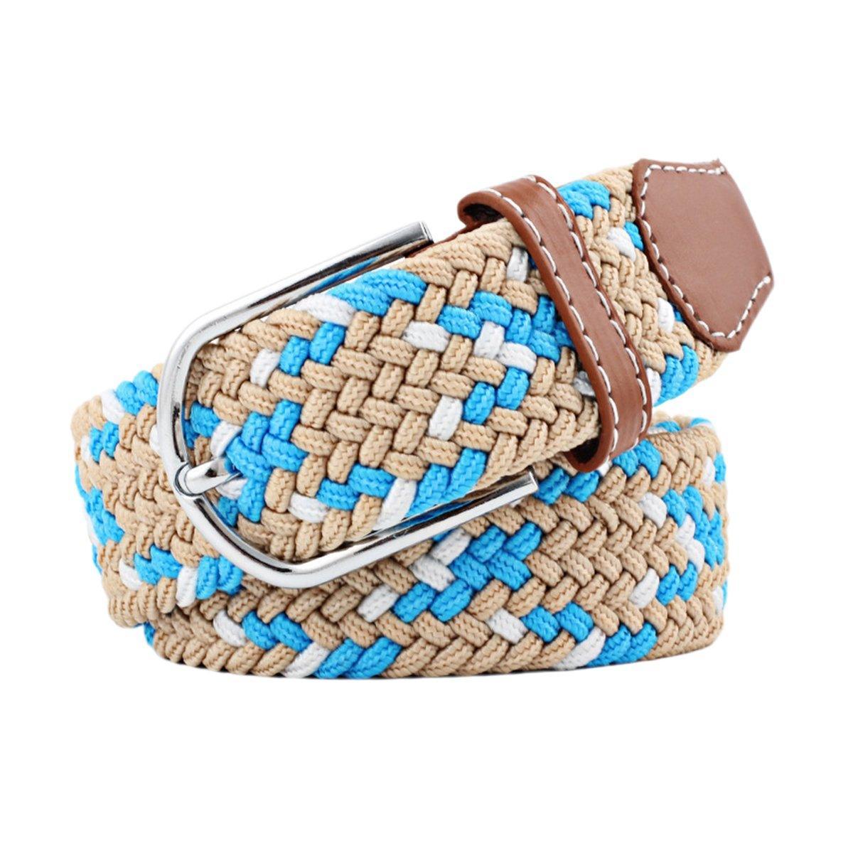 Unisex Braided Belt Casual Canvas Belt Adjustable Stretch Belt for Men Women - Green-Coffee