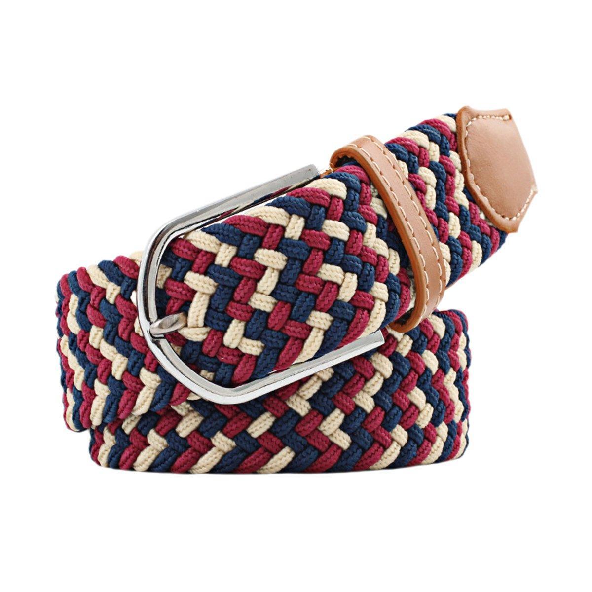 Unisex Braided Belt Casual Canvas Belt Adjustable Stretch Belt for Men Women - Green-Coffee