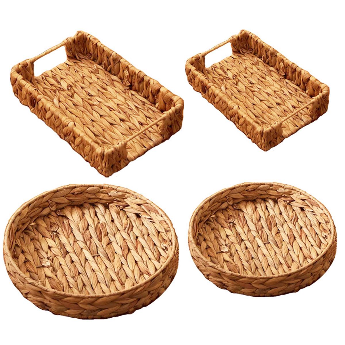 2pcs Rattan Fruit Tray Decorative Storage Trays Multipurpose Shelving Organizer - Circle
