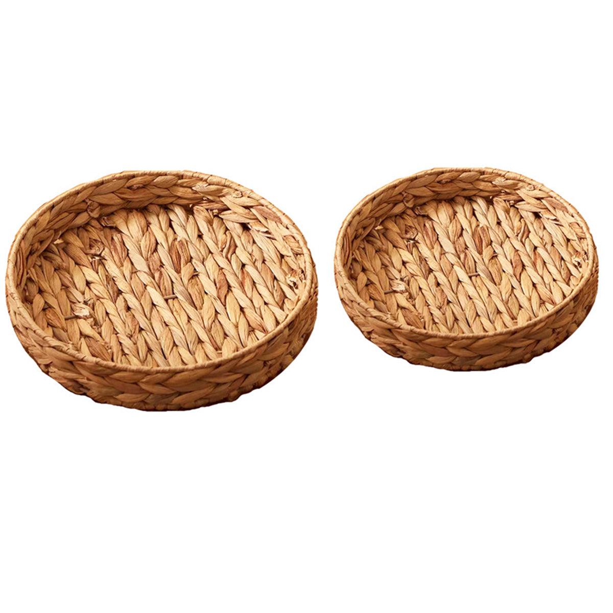 2pcs Rattan Fruit Tray Decorative Storage Trays Multipurpose Shelving Organizer - Square