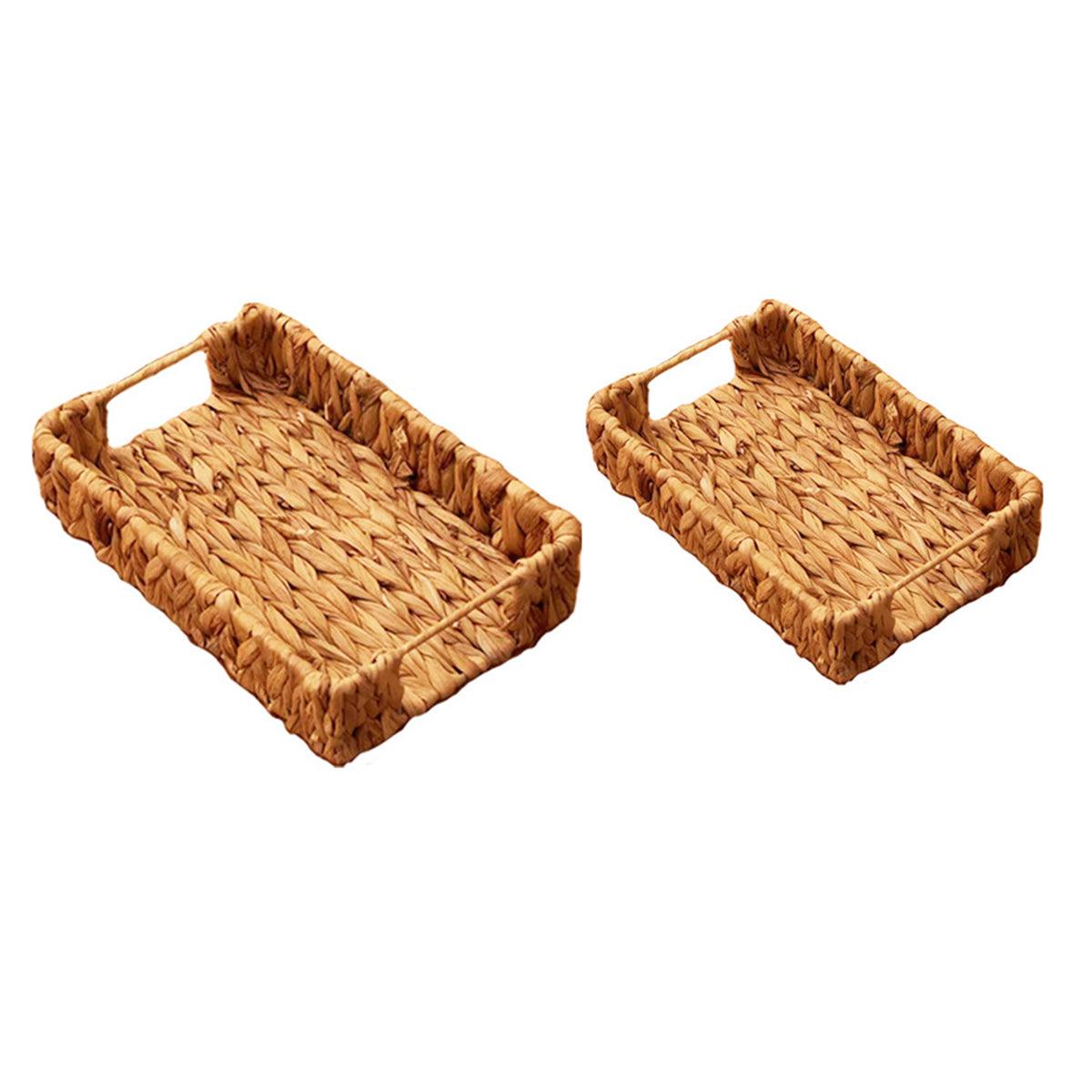 2pcs Rattan Fruit Tray Decorative Storage Trays Multipurpose Shelving Organizer - Square