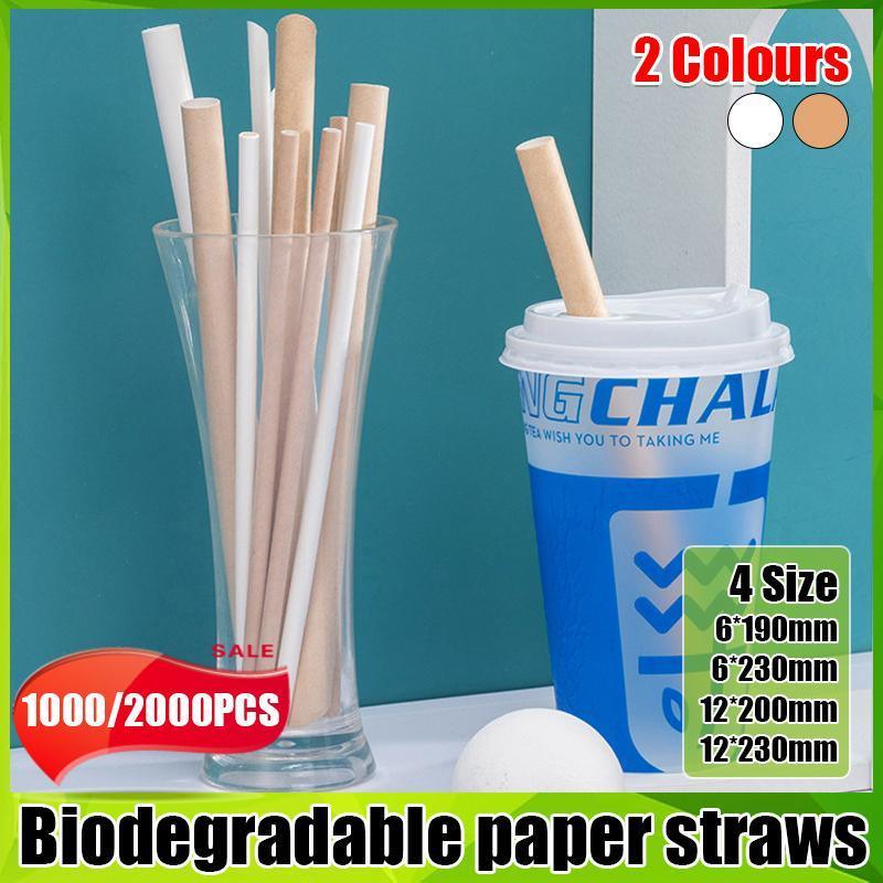 1000-2000pcs Colourful Paper Drinking Straws FOIL Metallic Party - White-6*230mm 2000PCS
