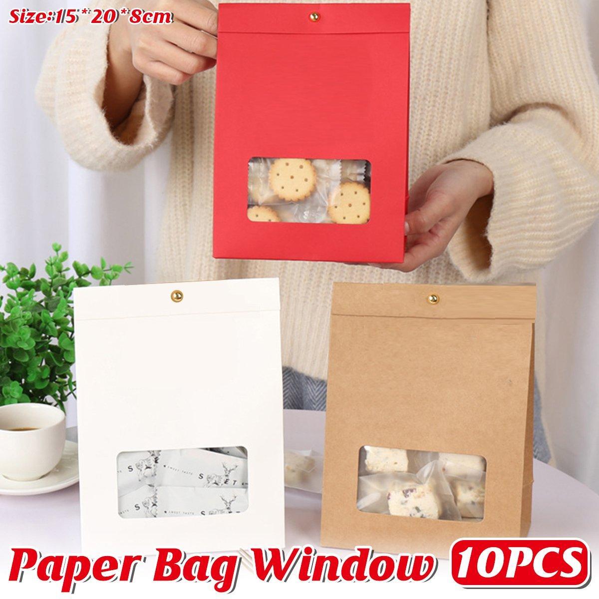 10PCS Snowflake Kraft Paper Candy Bag with Window Biscuit Self Standing Food Bag - Red