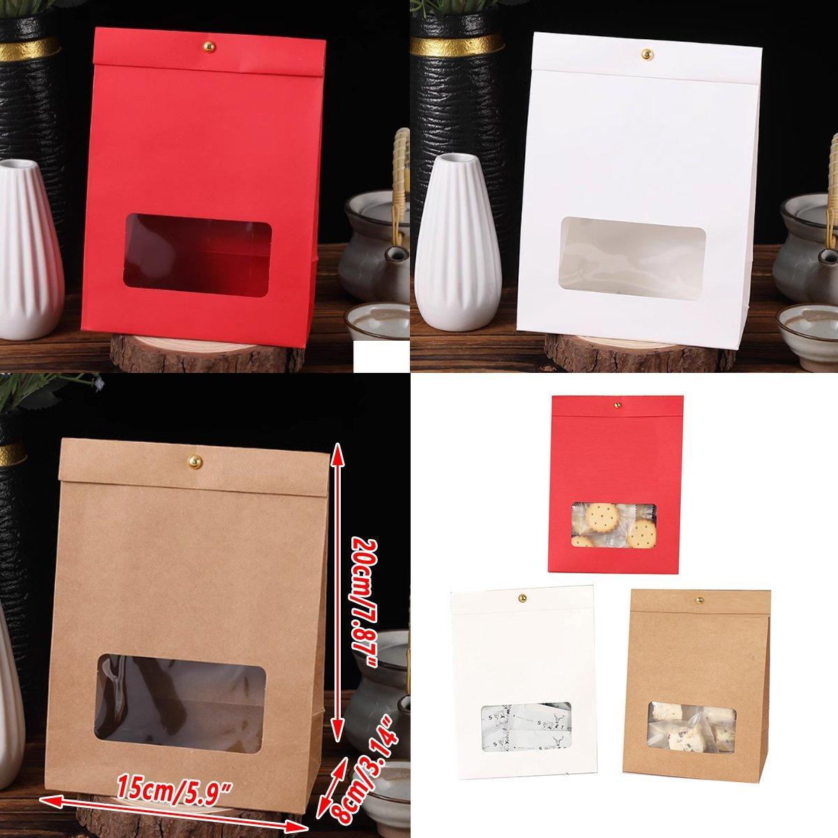 10PCS Snowflake Kraft Paper Candy Bag with Window Biscuit Self Standing Food Bag - White
