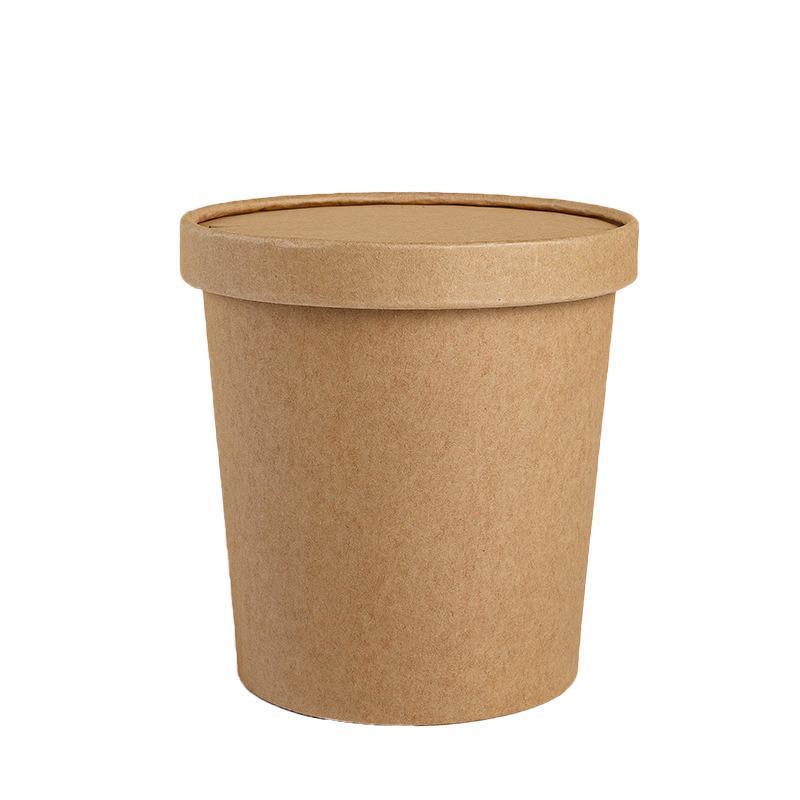 250x Biodegradable Kraft Paper Soup Bucket with Lid Takeaway Tubs Cups - 250ML (8OZ)