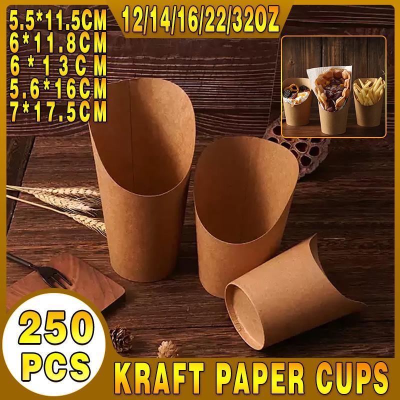 French Fries Holder Kraft Paper Cups Holder Disposable Paper Cups - 32OZ
