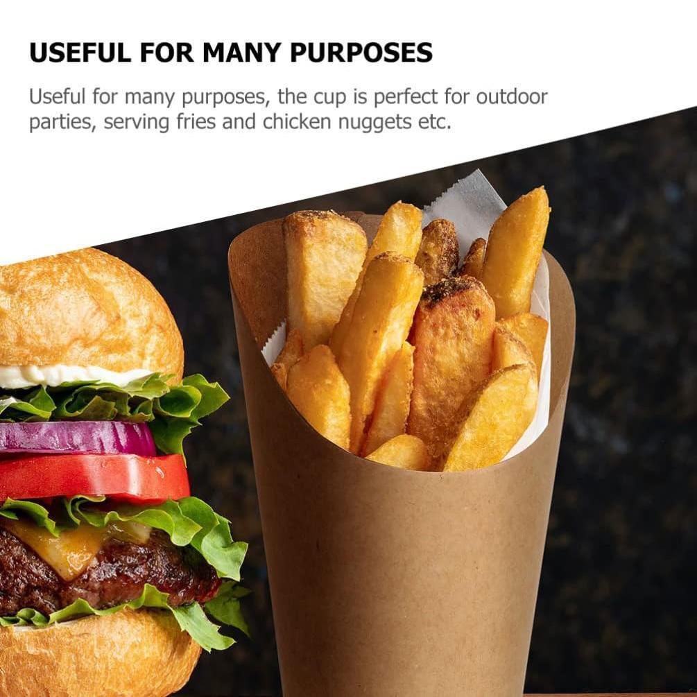 French Fries Holder Kraft Paper Cups Holder Disposable Paper Cups - 32OZ