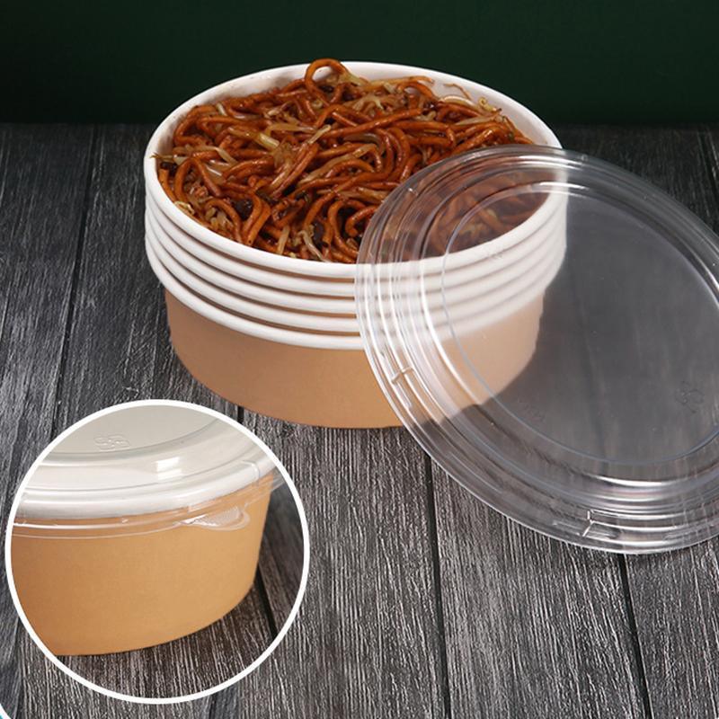 Take-Away Kraft Paper Salad Bowl Food Grade Takeout Tableware Food Bowl With Lid - 1500ML