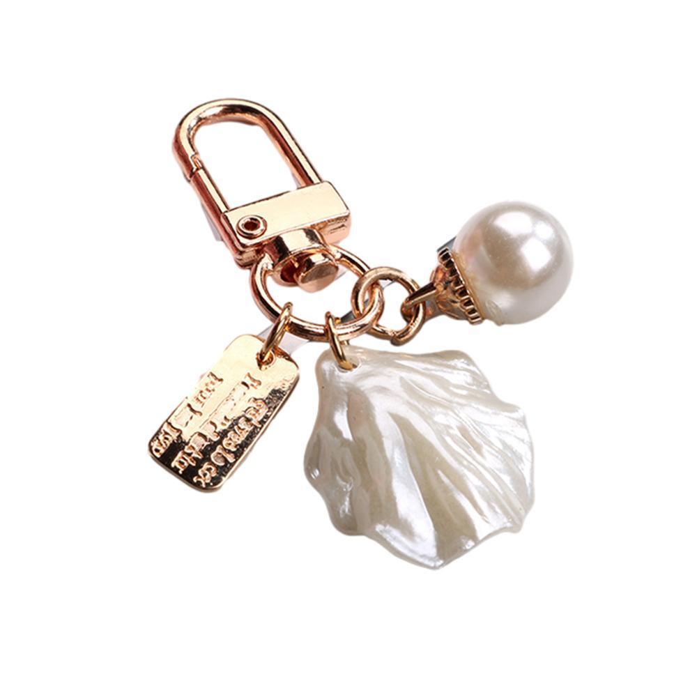 Womens Cute Key Rings Shell Heart Pearl Shape Keychain Charm Bag Hanger Pendants - C