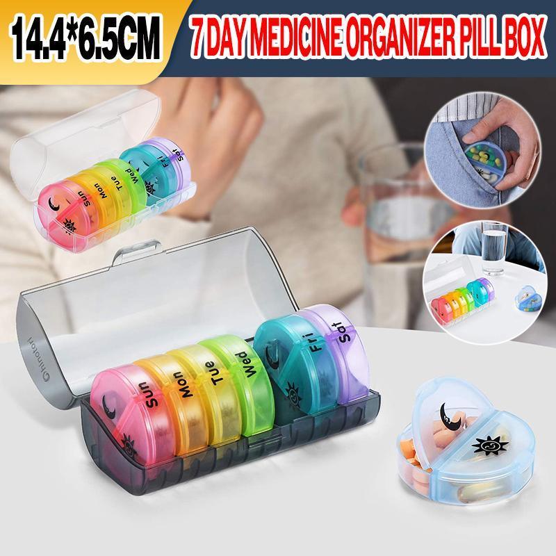 7 Day Weekly Case Dispenser Medicine Tablet Organizer Storage Container Pill Box - Colourful