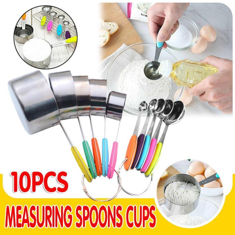 10 Piece Stainless Steel Measuring Cups and Spoons Set for Baking and Cooking