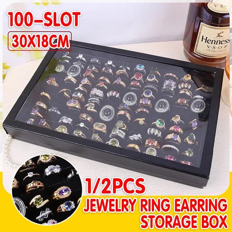 100 Slot Jewelry Ring Earring Storage Box Display Organizer Case Tray Holder - 1PC