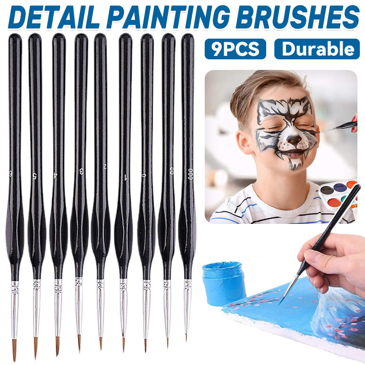 9PCS Fine Detail Paint Brush Set for Watercolour Gouache Acrylic Miniature Art
