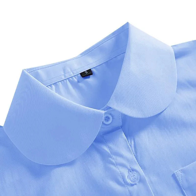 White Girls Peter Pan Collar Long Sleeve School Shirt with two button Adjustable Cuff - XL