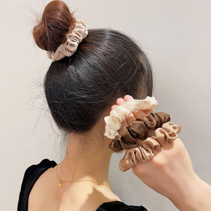 4Pcs/Set Silk Satin Small Scrunchies Ponytail Hair Ties Hair Rope Rubber Bands - D