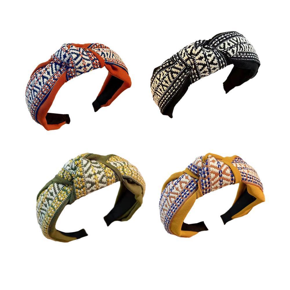 Women Lady Retro Boho Embroidery Cotton Wide Hair Headband Head Wrap Band hoop - Black