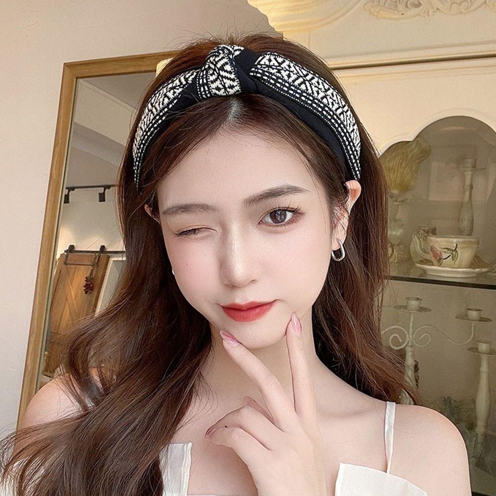 Women Lady Retro Boho Embroidery Cotton Wide Hair Headband Head Wrap Band hoop - Black