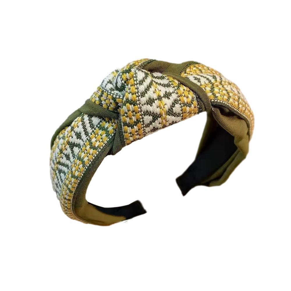 Women Lady Retro Boho Embroidery Cotton Wide Hair Headband Head Wrap Band hoop - Black