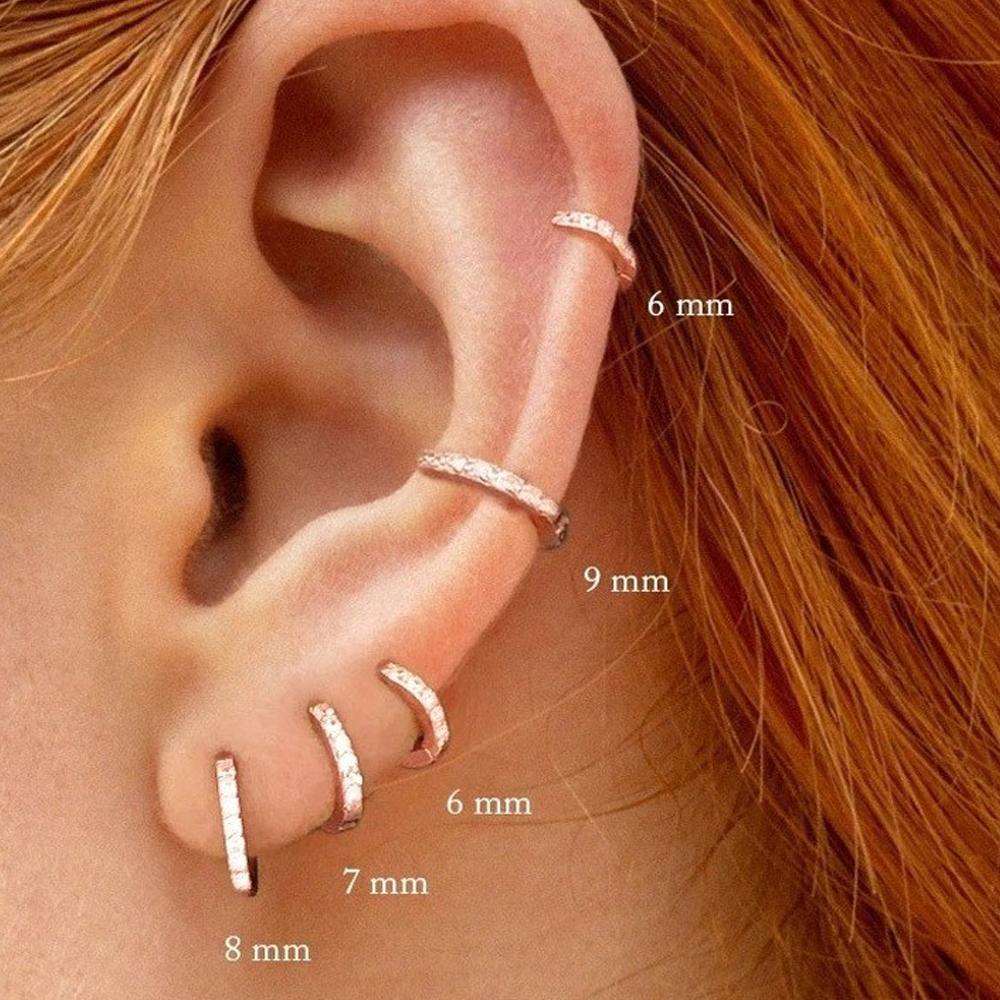 7sizes Hoop Earring Silver Zirconia Ear Huggie Hoop Cartilage Piercing Jewellery - Gold-6mm