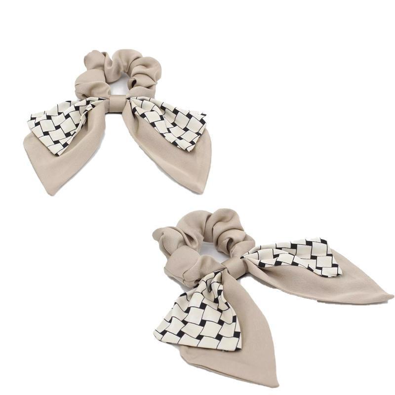 Women Elegant Scrunchies for Hair Ribbon Ties Bow Scrunchies Ponytail Scrunchie - Brown