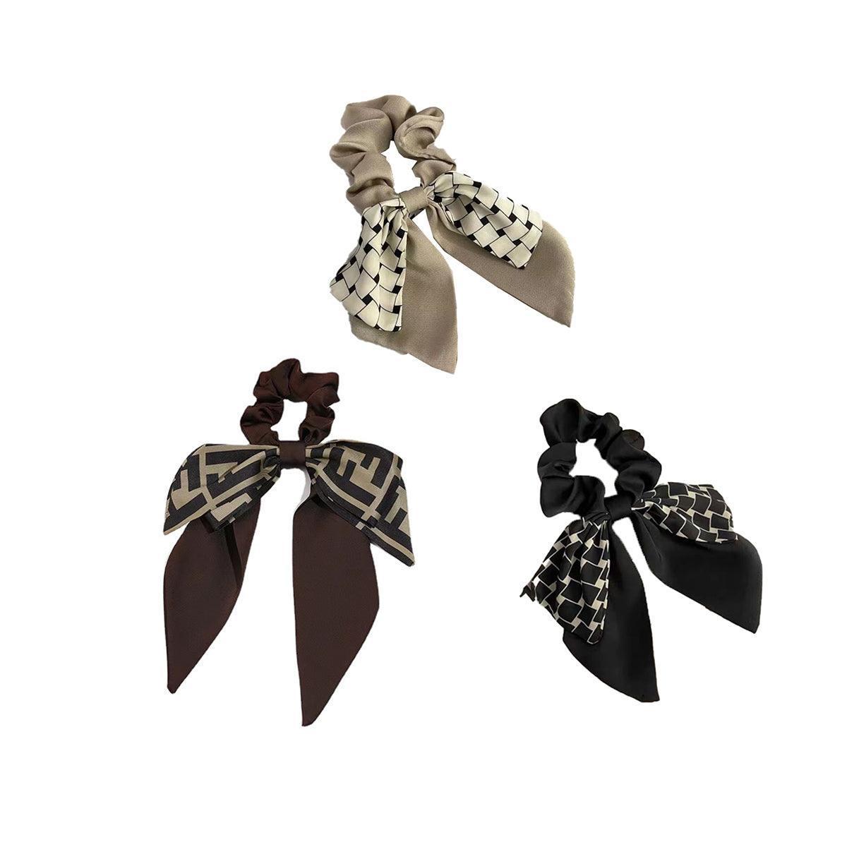 Women Elegant Scrunchies for Hair Ribbon Ties Bow Scrunchies Ponytail Scrunchie - Beige