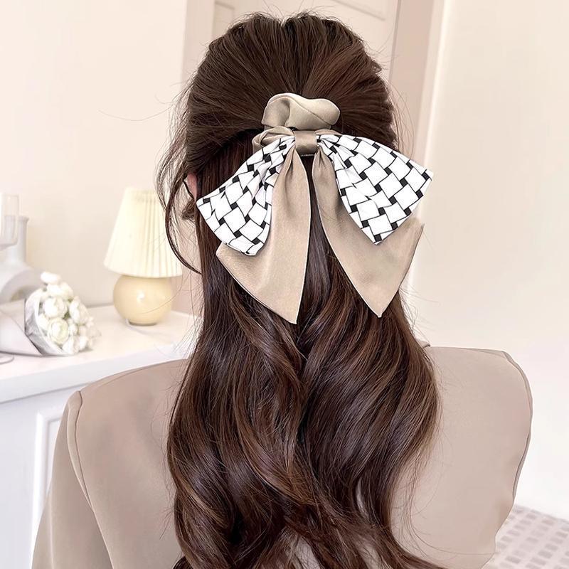 Women Elegant Scrunchies for Hair Ribbon Ties Bow Scrunchies Ponytail Scrunchie - Beige
