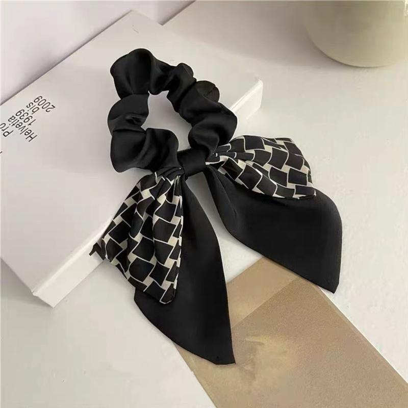 Women Elegant Scrunchies for Hair Ribbon Ties Bow Scrunchies Ponytail Scrunchie - Beige