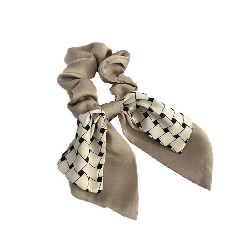 Women Elegant Scrunchies for Hair Ribbon Ties Bow Scrunchies Ponytail Scrunchie - Beige