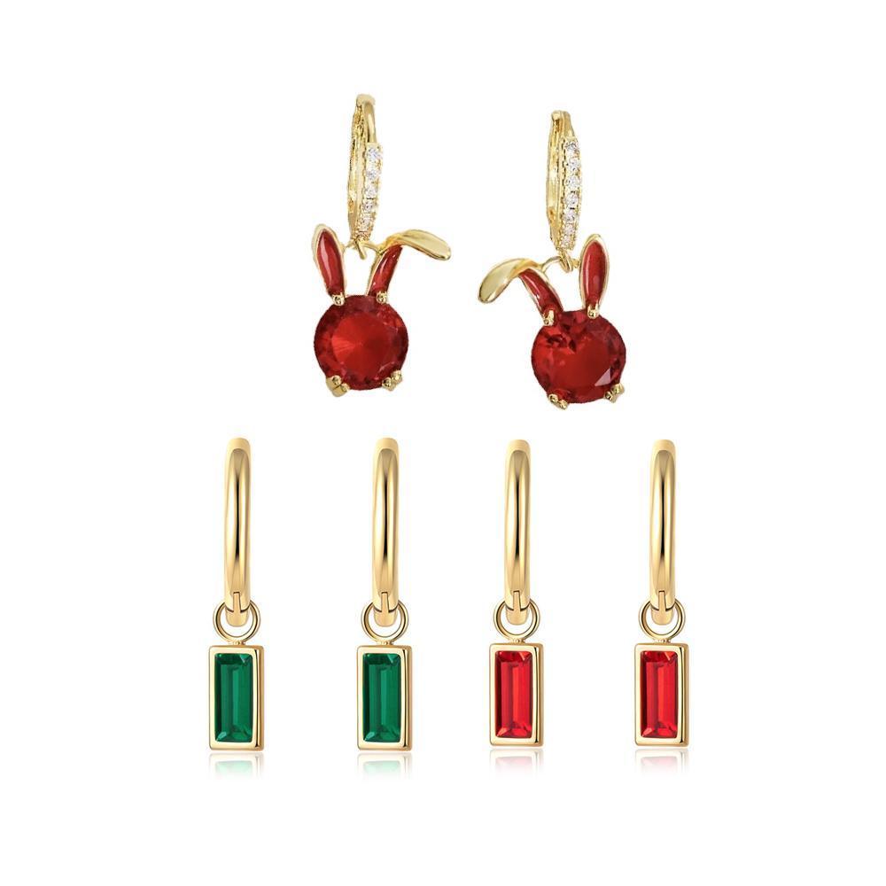 Fashion Gold Zircon Earrings Stud Drop Dangle Wedding Best Gift For Women - Square-Red
