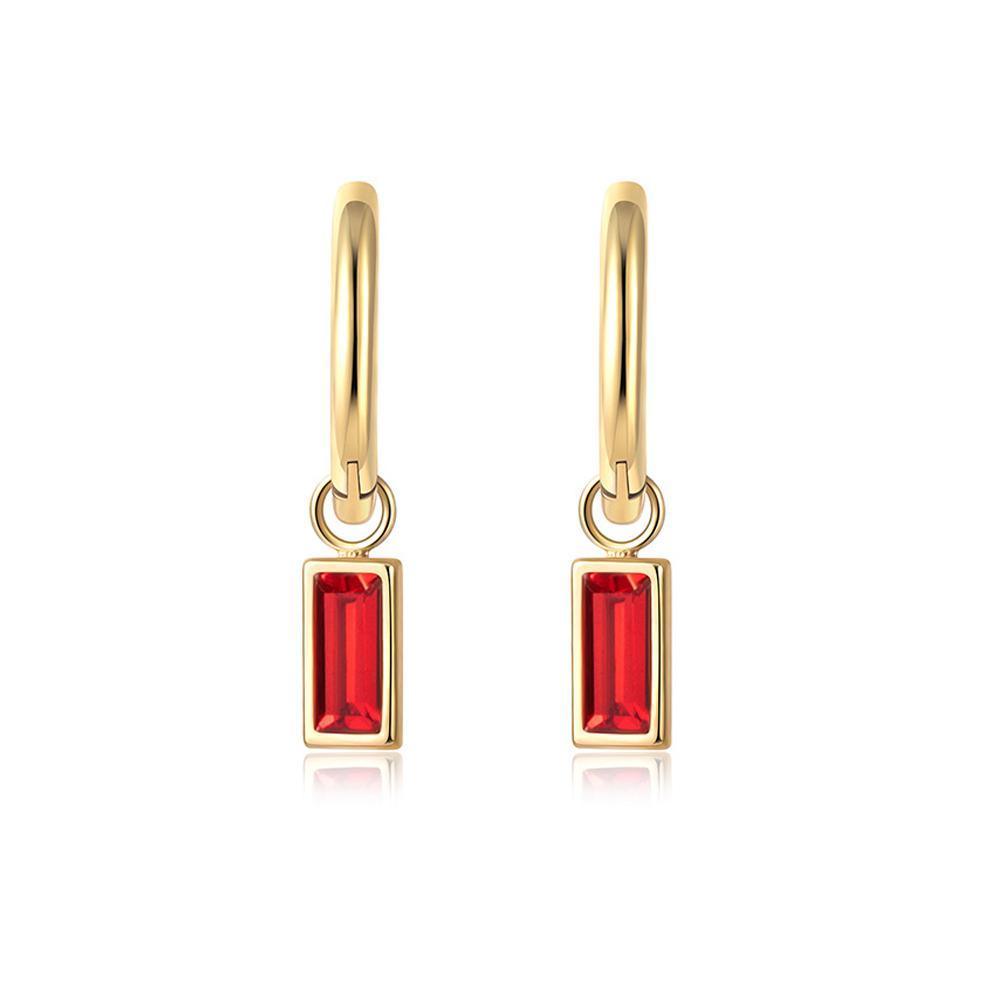 Fashion Gold Zircon Earrings Stud Drop Dangle Wedding Best Gift For Women - Square-Red