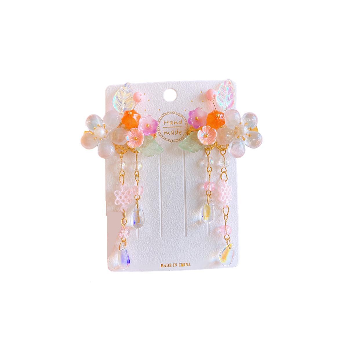 2Pcs Hanfu Flower Hair Clip with Pearl Tassel Butterfly Hairpin for Women and Girls Party - E002