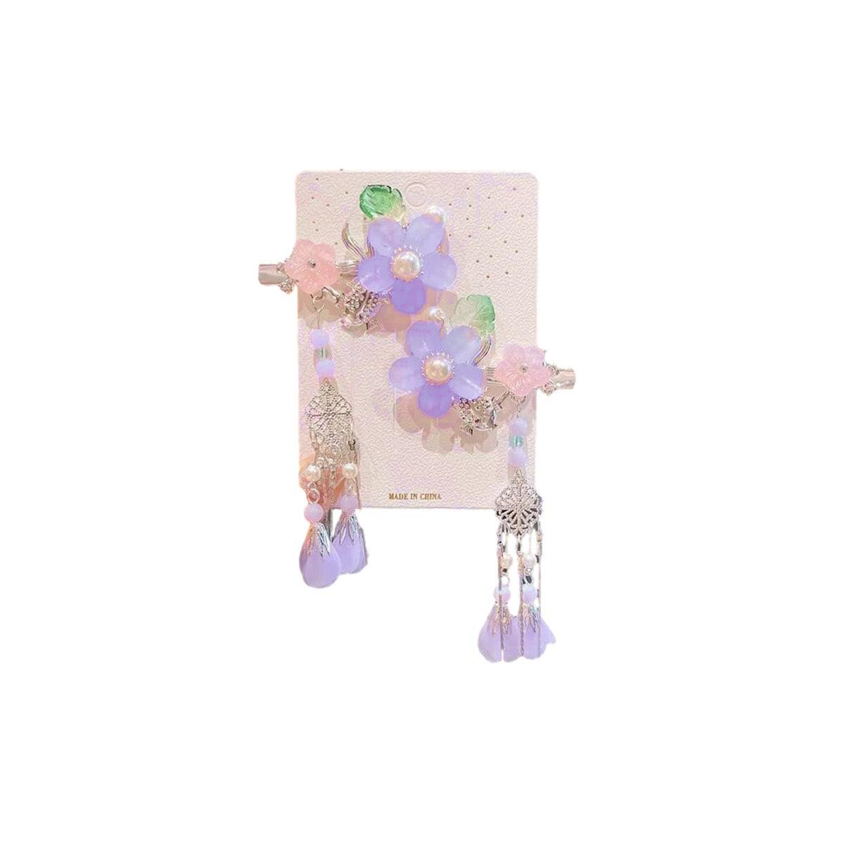 2Pcs Hanfu Flower Hair Clip with Pearl Tassel Butterfly Hairpin for Women and Girls Party - 17