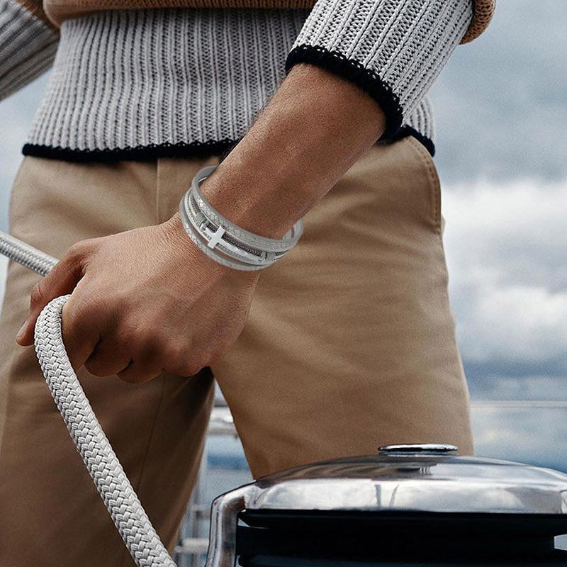 Men Cross Bracelet Multi-Layer Leather Wristband Stainless Steel Stylish Gift - Coffee