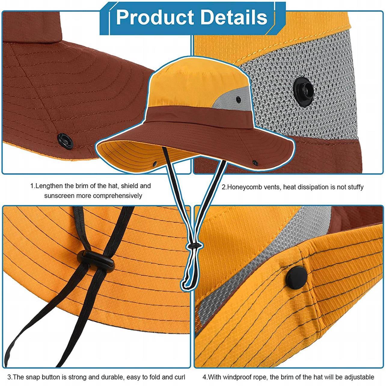 Women Wide Brim Ponytail Hat Sun Protect Visor Summer Beach Cap Anti Uv Floppy - Yellow