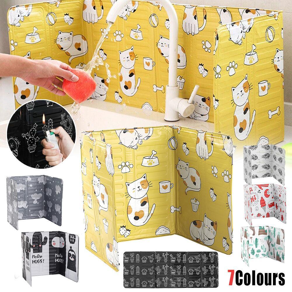 Kitchen Oil Splash Guard Wall Foil Protector Stove Cover Removable Baffle Screen - Yellow Cat