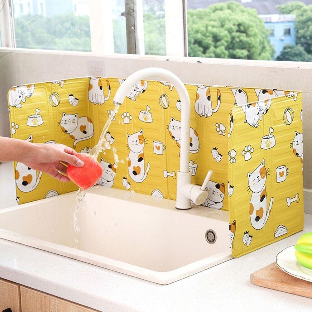 Kitchen Oil Splash Guard Wall Foil Protector Stove Cover Removable Baffle Screen - Yellow Cat