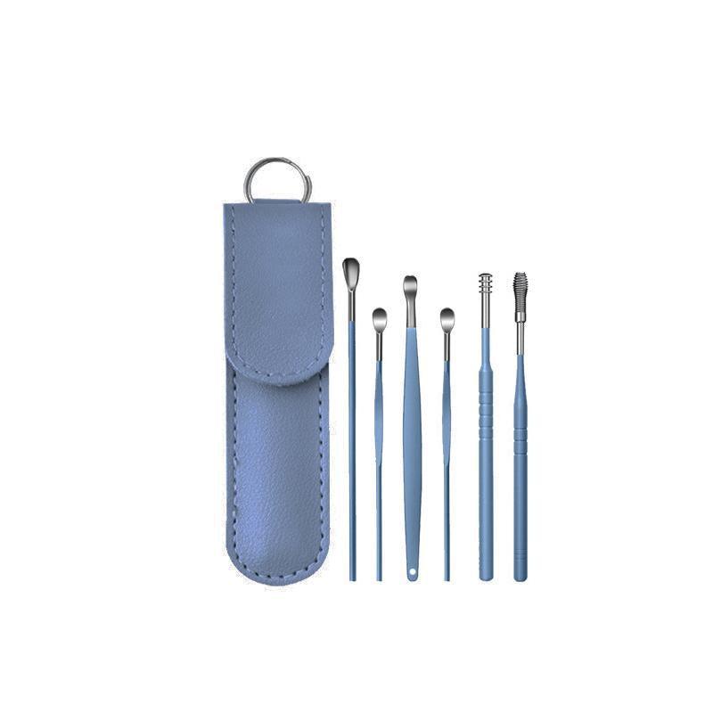 6Pcs Earpick Ear Wax Curette Ear Cleaner Remover Spoon Ear Cleaning Tool Kit - Purple
