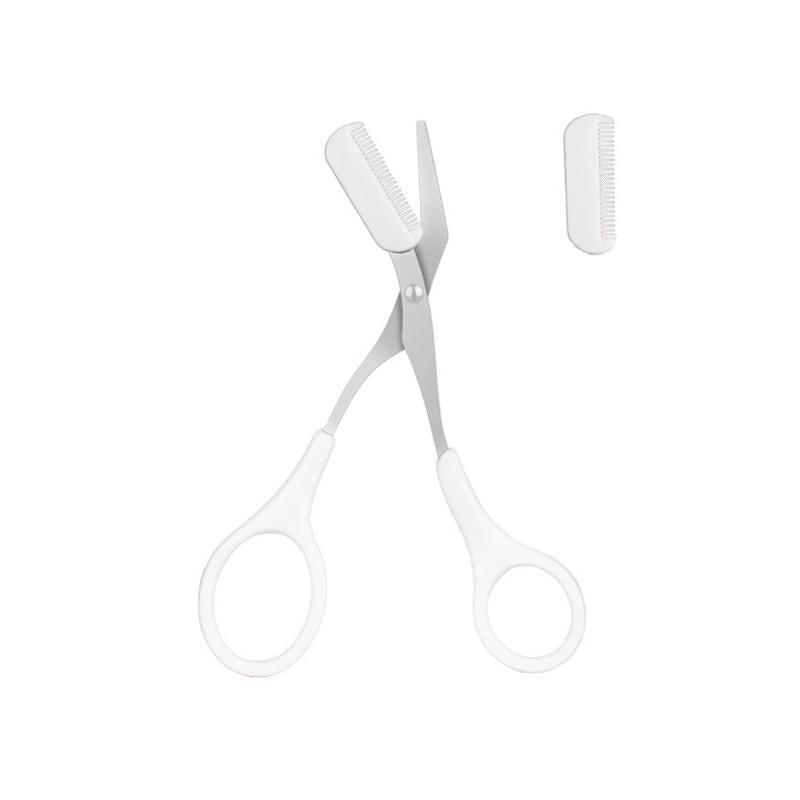 Eyebrow Trimmer Grooming Scissors Eyelash Thinning Shears Comb Brow Shaping Tool - White