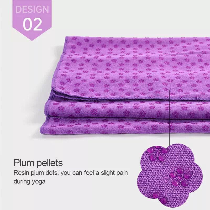 Non Slip Yoga Towel Mat Microfiber Fitness Gym Exercise Blanket with Carry Bag - Light Purple