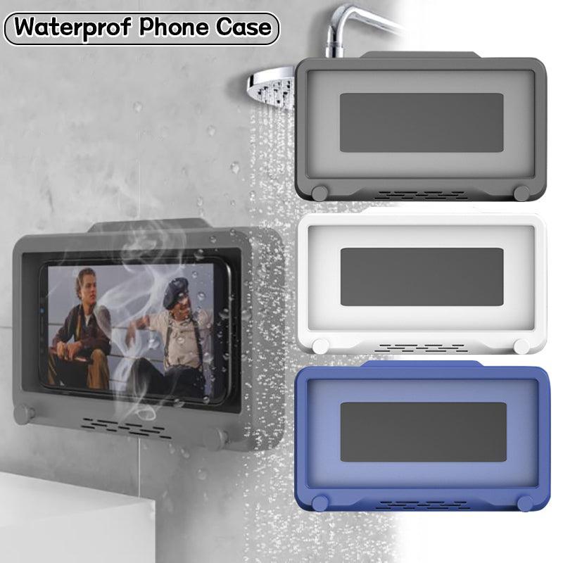 Wall Mounted Phone Holder for Bathroom Shower Waterproof Touch Screen Case - Blue