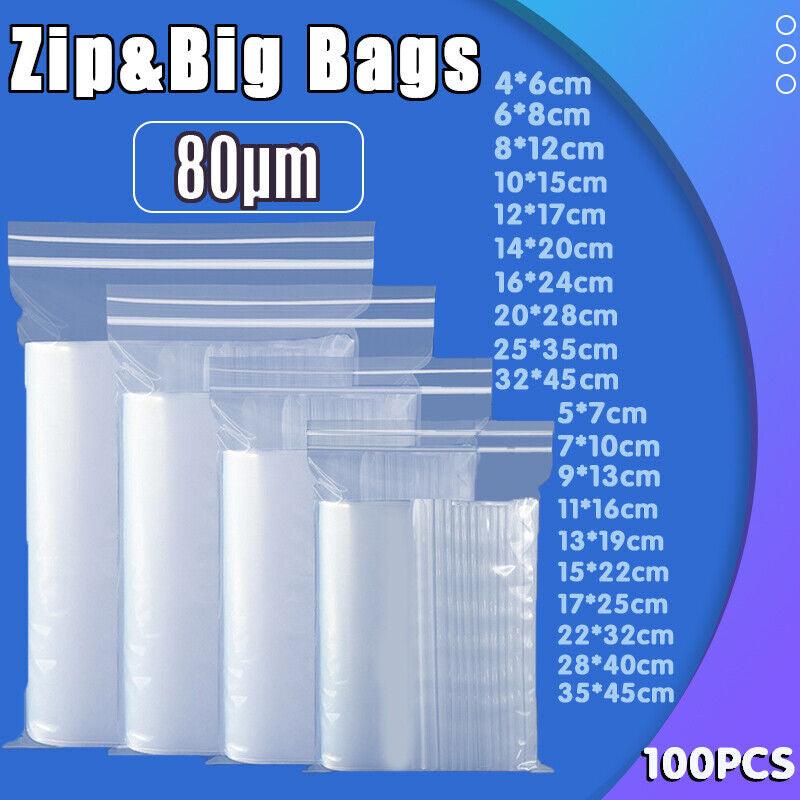 100X Bulk Clear Resealable PE Plastic Zip Bags - 5*7cm 100PCS