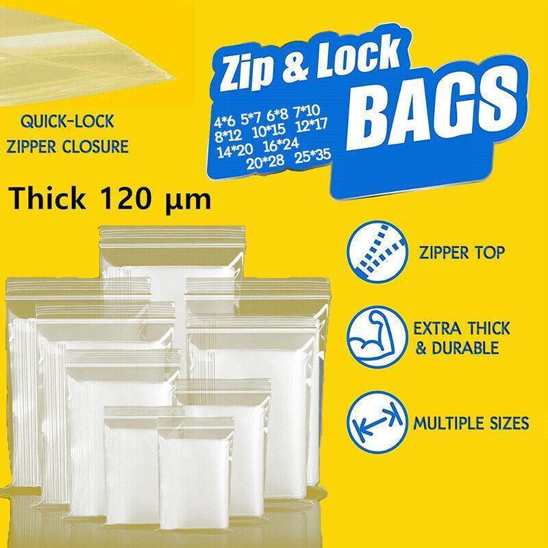 10/100PCS Thick Resealable Ziplock Bags in 12 Sizes Zip Lock Plastic Bags - 4x6cm-10pcs