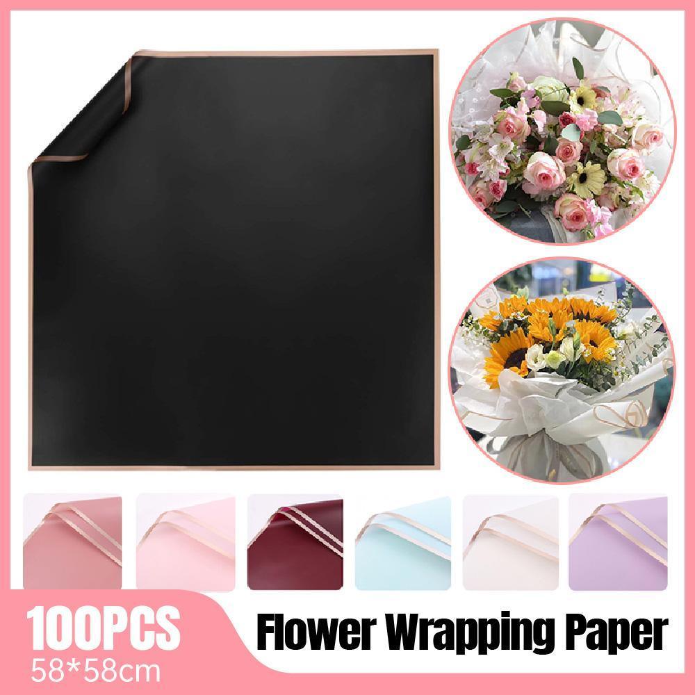 100PCS Waterproof Flower Gift Wrapping Paper Florist Bouquet Craft Packaging - Black